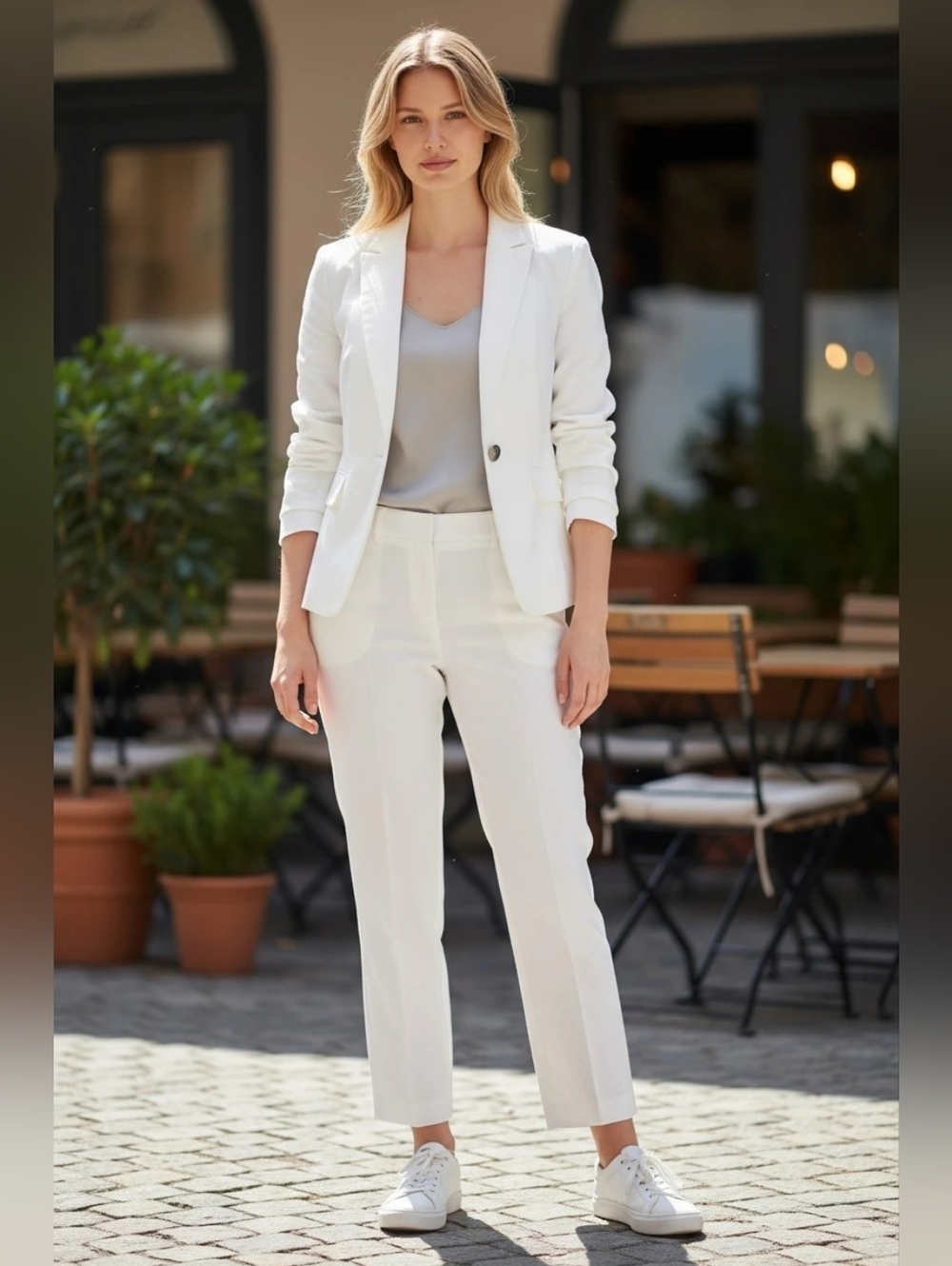 Kasper Women’s  White Cropped Slim PantSuit Size 4 Jacket Size 6 Pants Set